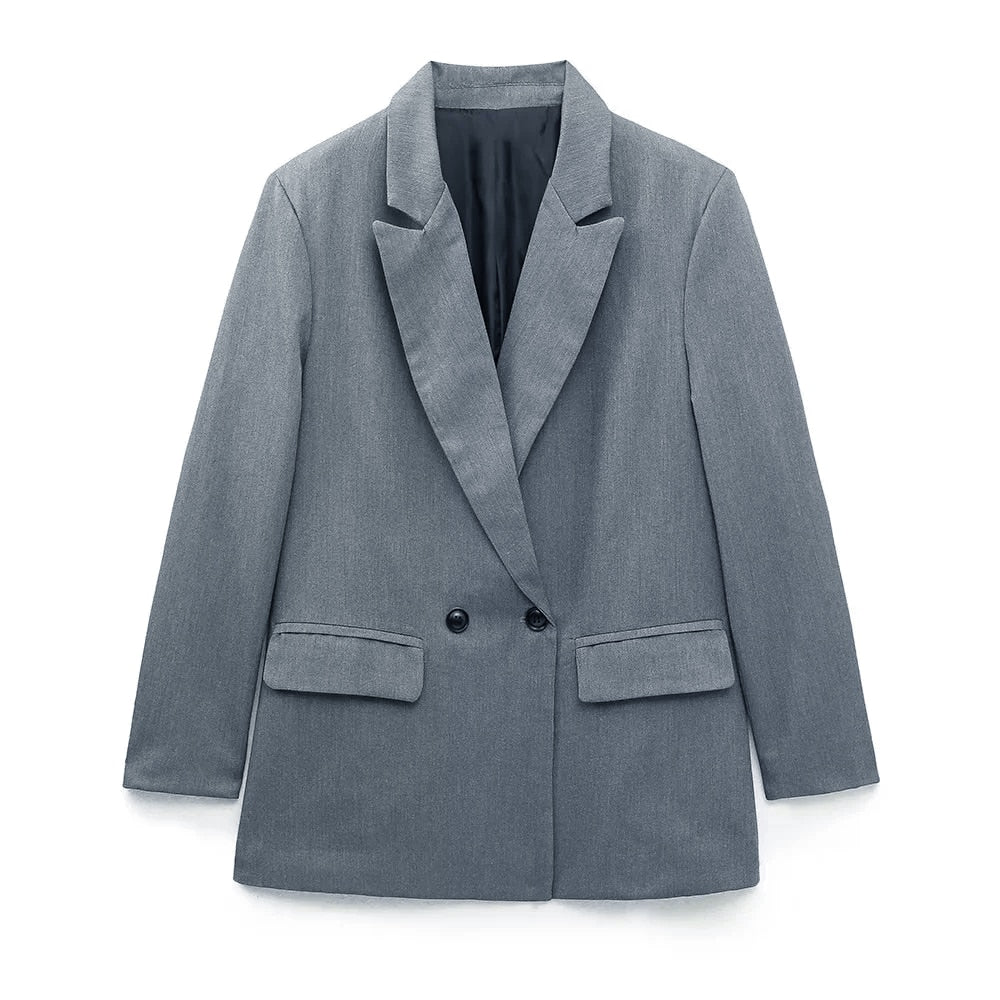 Dames Blazer – Getailleerde Pasvorm – Dubbelrijig – Structuur – Reverskraag