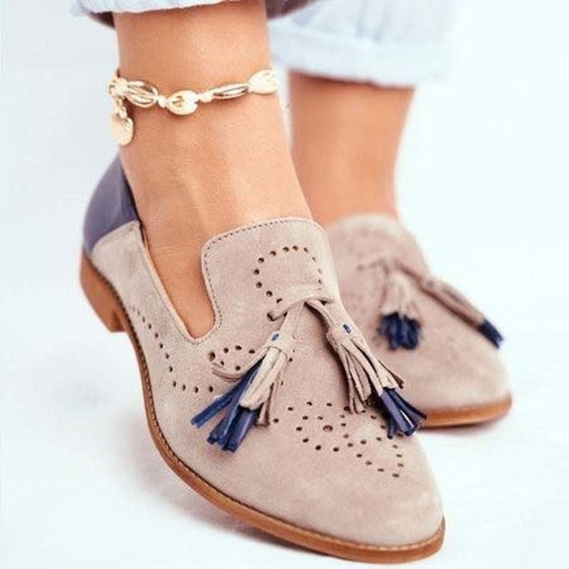 Stijlvolle Dames Leren Loafers – Comfortabele Slip-On Tassel Design