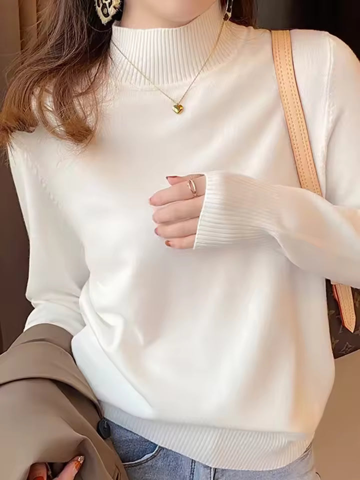 Dames Trui – Losse Pasvorm – Zachte Knit – Ribbel Col – Lange Mouwen