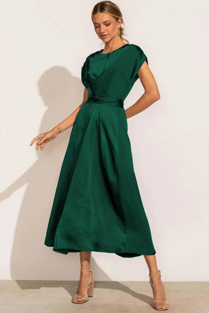 Elegante Satijnen Midi Feestjurk voor Dames