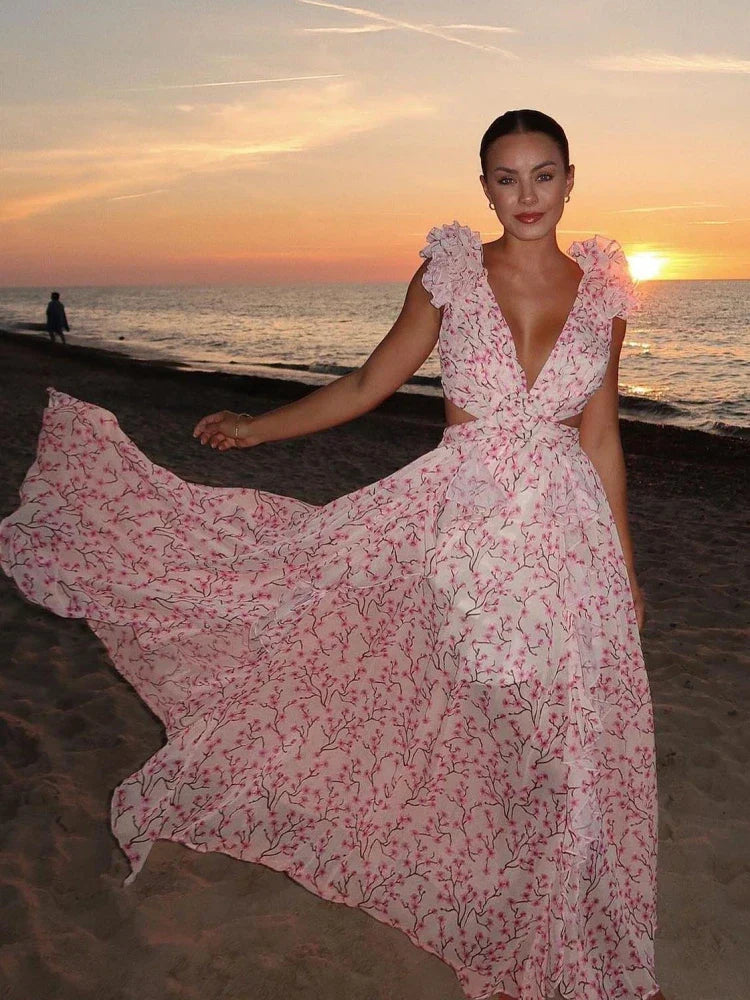 Stijlvolle Backless Ruffles Maxi Jurk