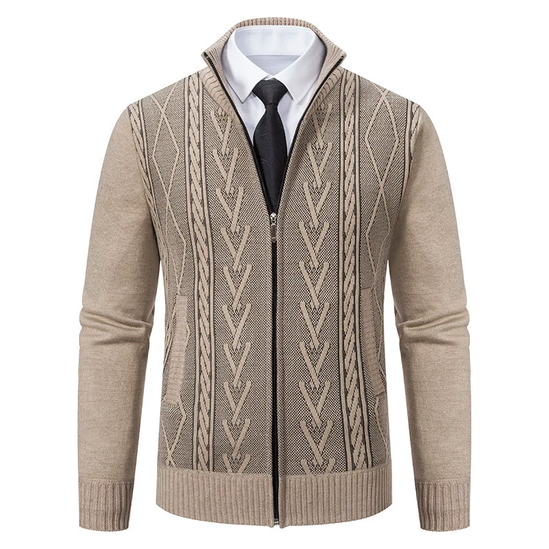 Heren Vest met Rits – Slim Fit – Gebreid Patroon – Hoge Kraag