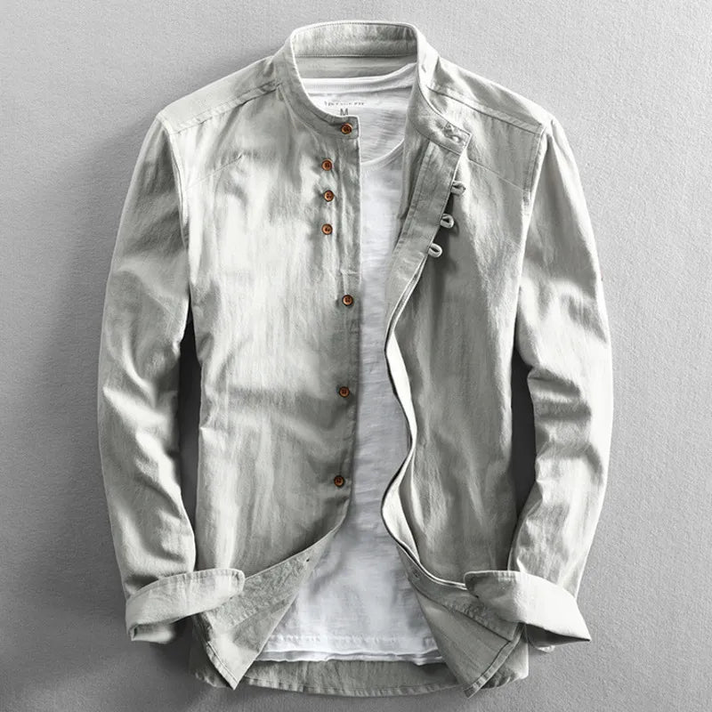 Stijlvolle Heren Slim Fit Shirt met Hoge Kraag en Lange Mouwen