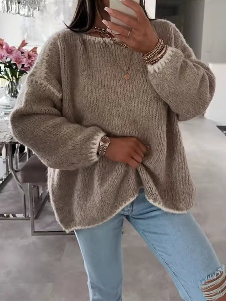 Dames Trui – Oversized Pasvorm – Chunky Gebreid – Ballonmouwen Ribboorden