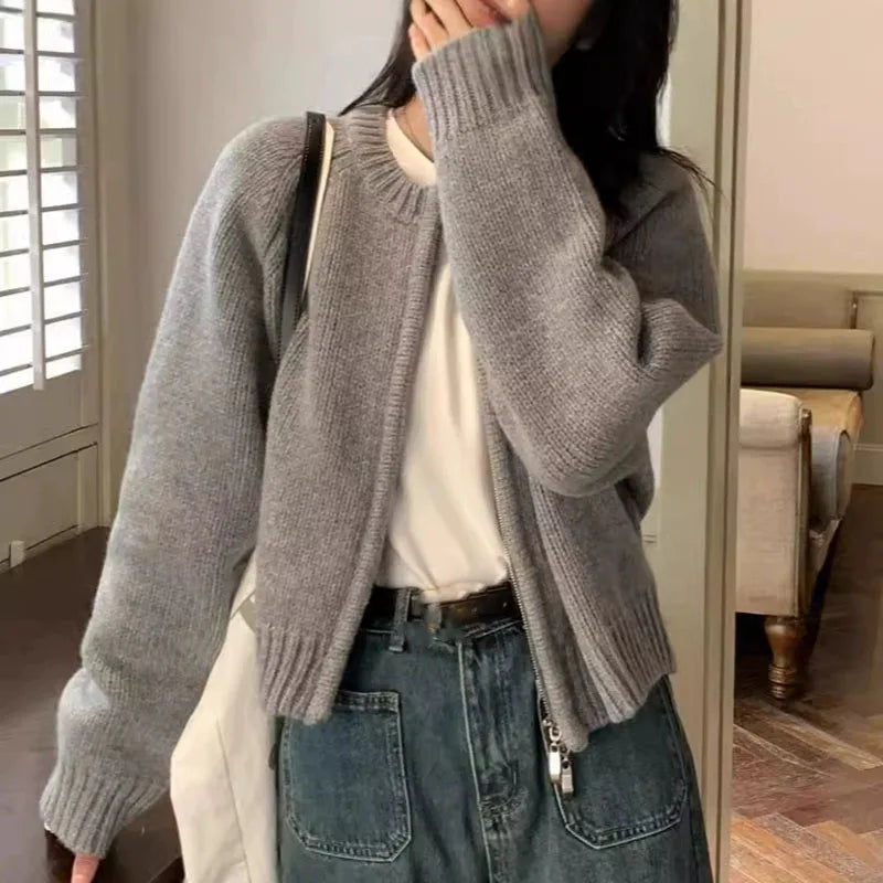 Dames Cardigan – Wol – Cropped – Relaxte Pasvorm – Lange Mouw – Ronde Halslijn