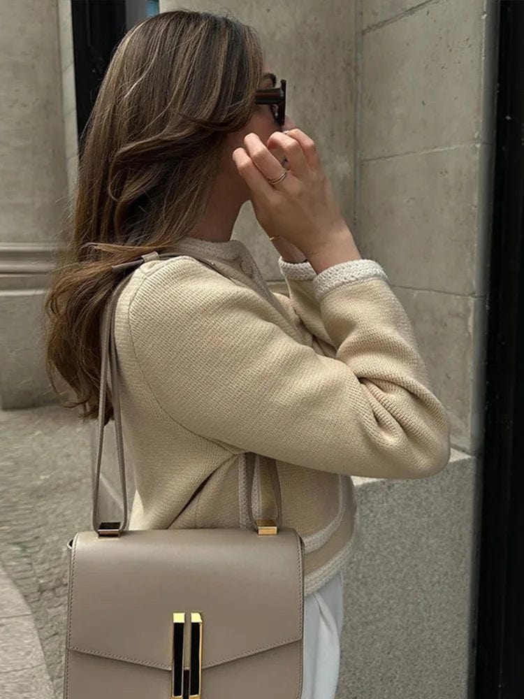 Rosie contrasting cardigan-jacket | Button closure with patch pockets