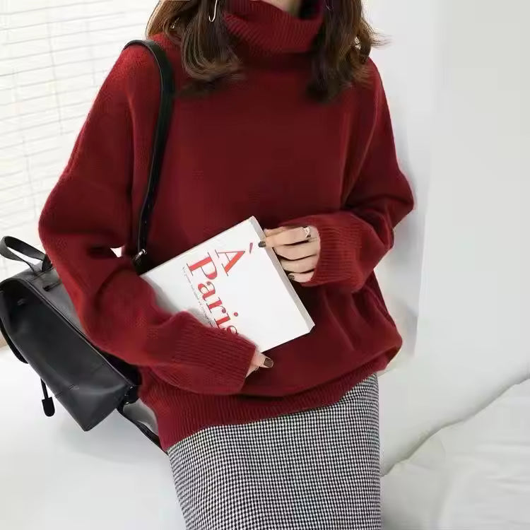 Dames Trui – Oversized Pasvorm – Dikke Gebreide Stof – Hoge Col – Geribde Boorden