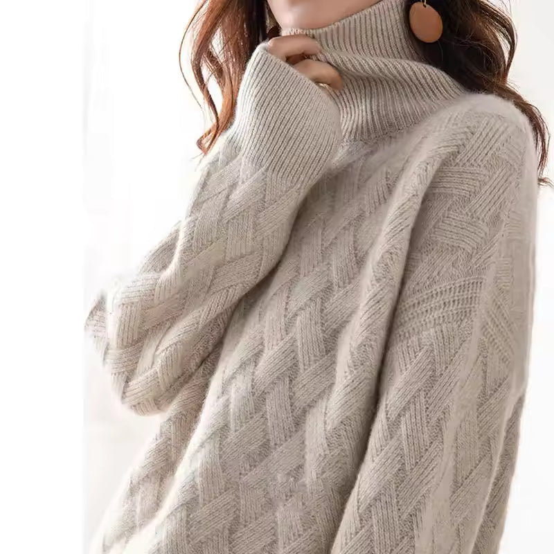 Dames Pullover Trui – Oversized Pasvorm – Ribgebreide Col – Textuur Gebreid