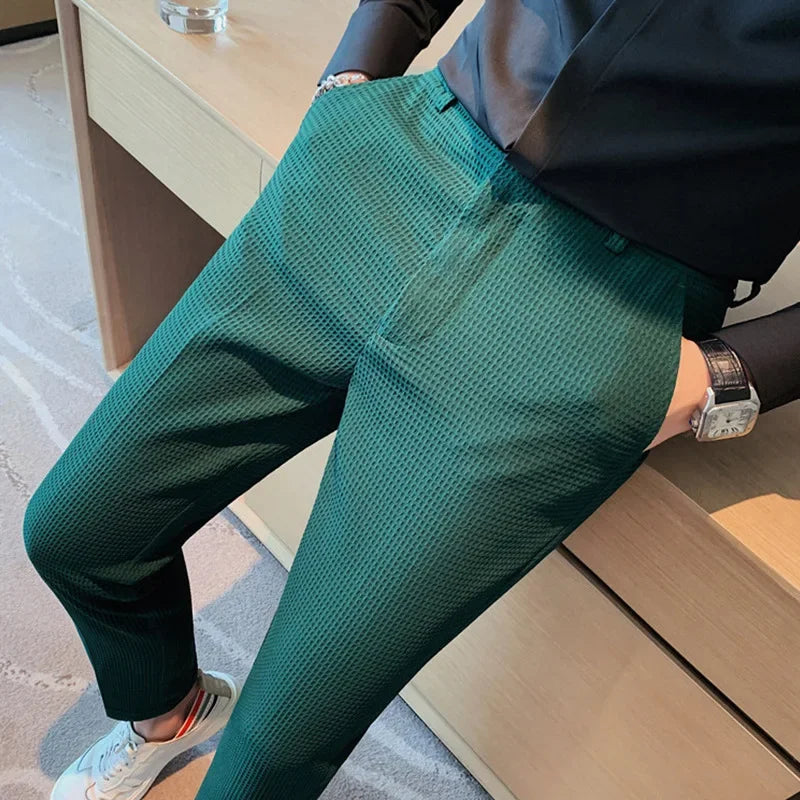 Elegante Geruite Herenbroek van Ademend Materiaal met Rechte Snit voor heren