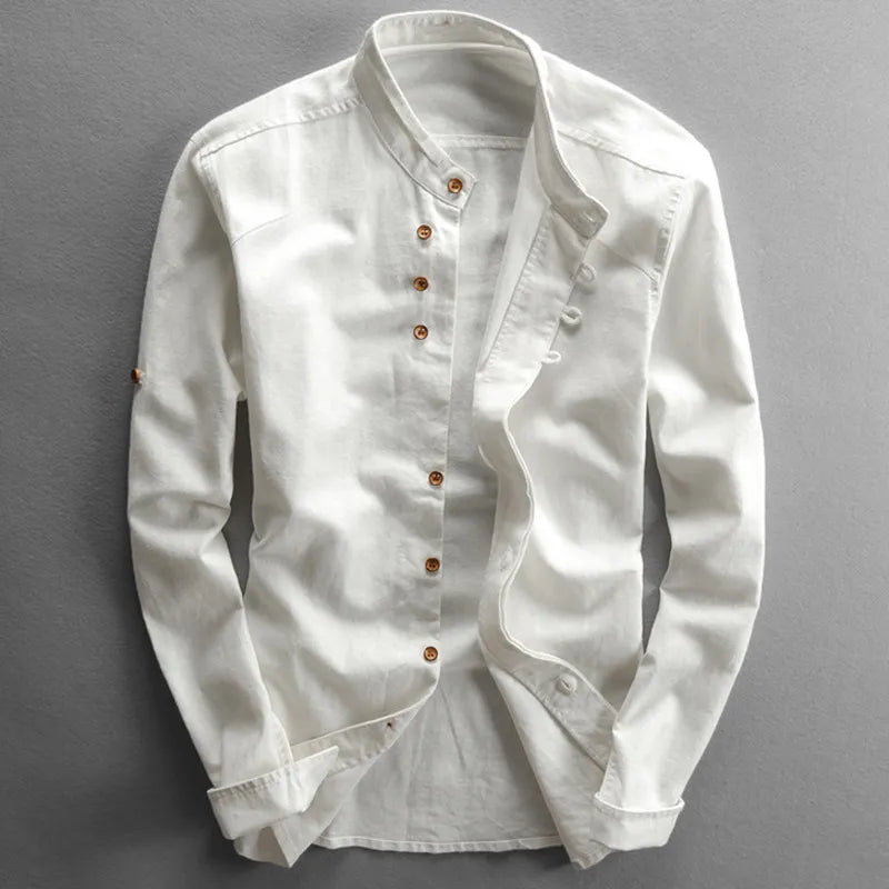 Stijlvolle Heren Slim Fit Shirt met Hoge Kraag en Lange Mouwen
