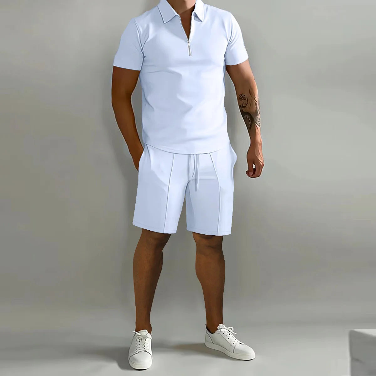Polo Shirt in Effen Kleur met Gestreepte Broek voor heren
