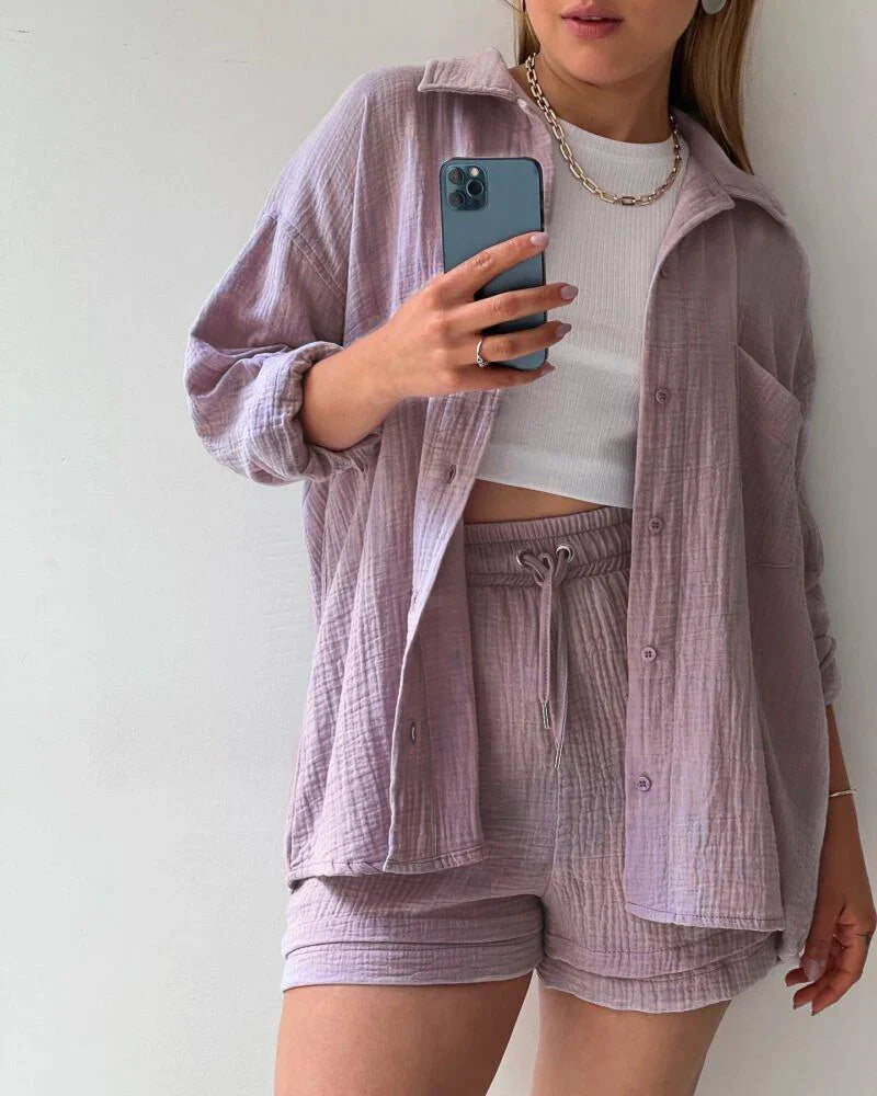 Stijlvolle Set van Katoenen Shirt en Shorts – Licht en Comfortabel