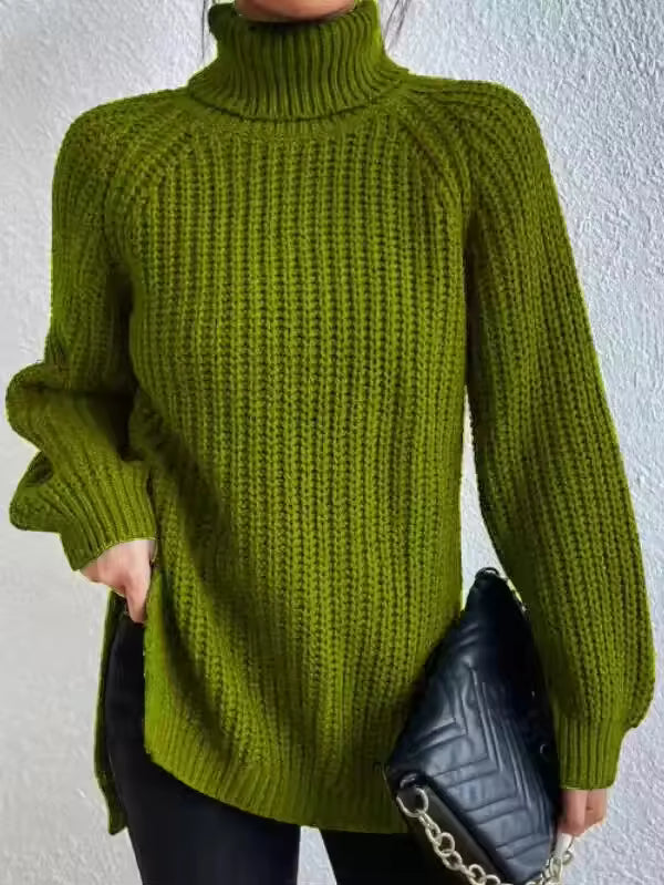 Dames trui – Oversized pasvorm – Grove knit – Col – Raglanmouwen – Splitzoom