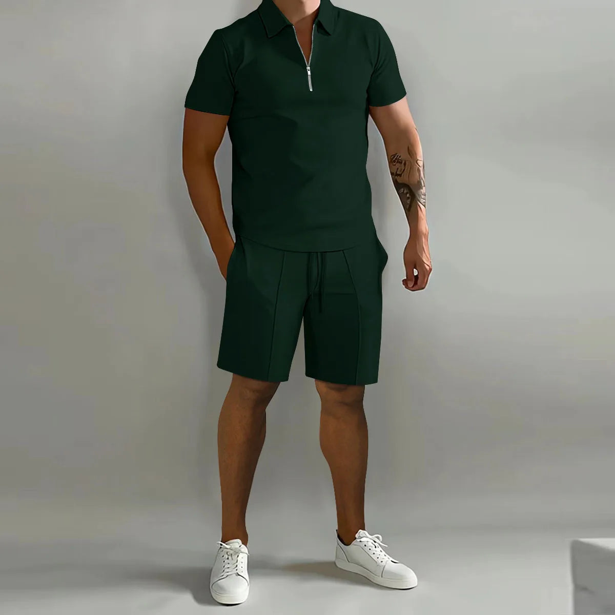 Polo Shirt in Effen Kleur met Gestreepte Broek voor heren