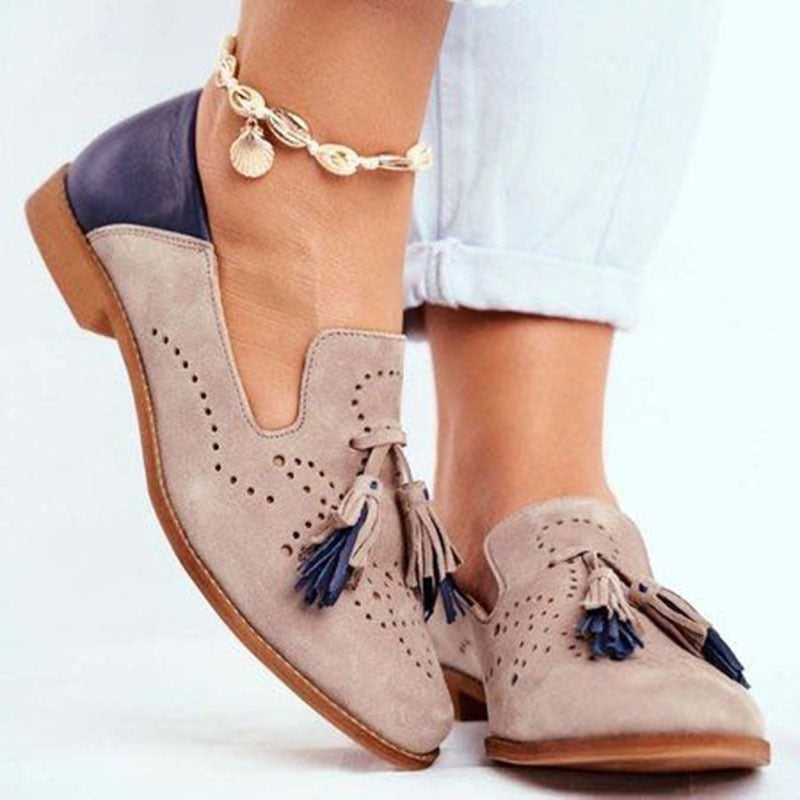Stijlvolle Dames Leren Loafers – Comfortabele Slip-On Tassel Design