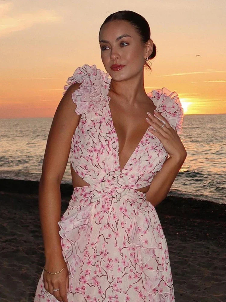 Stijlvolle Backless Ruffles Maxi Jurk