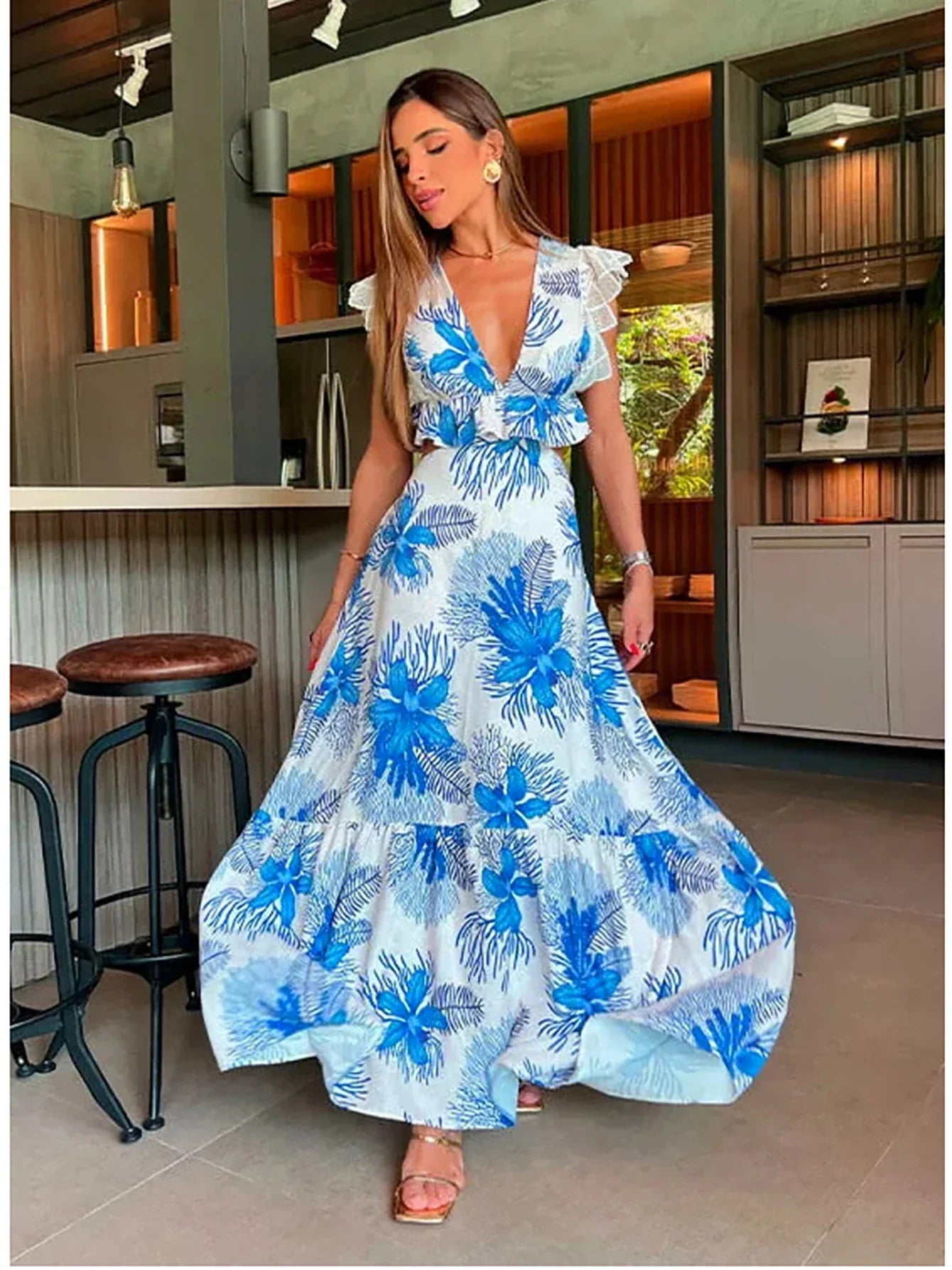 Dames Mouwloze Lace Maxi Jurk