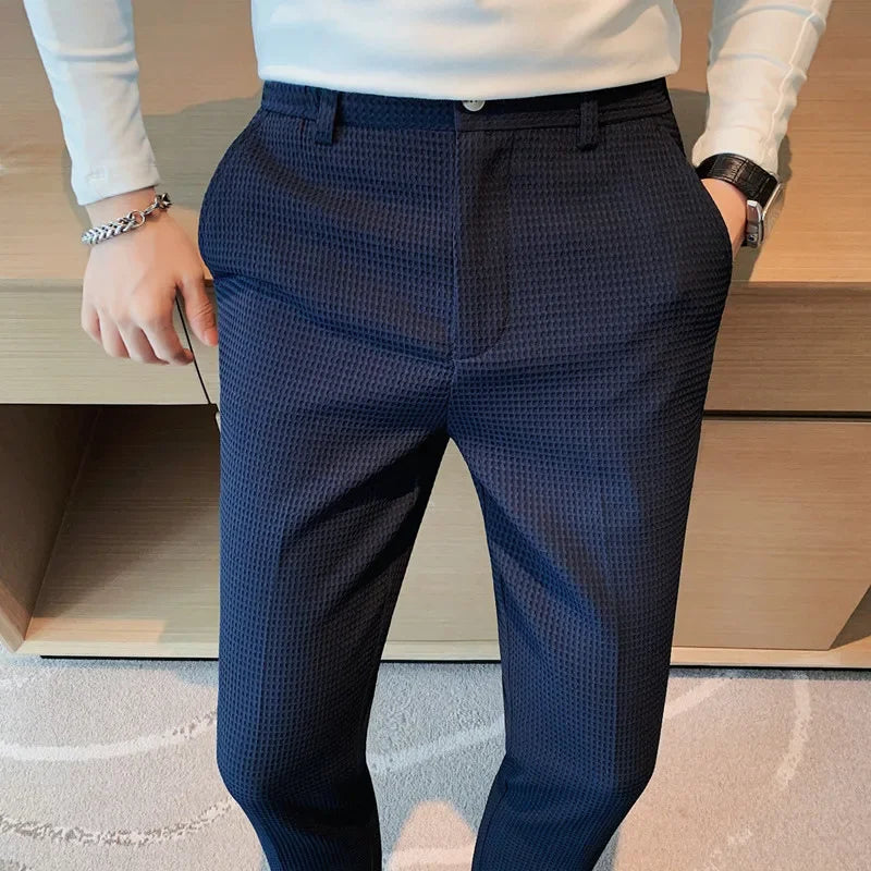 Elegante Geruite Herenbroek van Ademend Materiaal met Rechte Snit voor heren