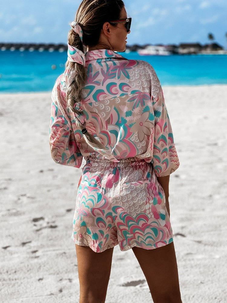 Stijlvolle Tweedelige Set met Kleurrijke Print voor Dames