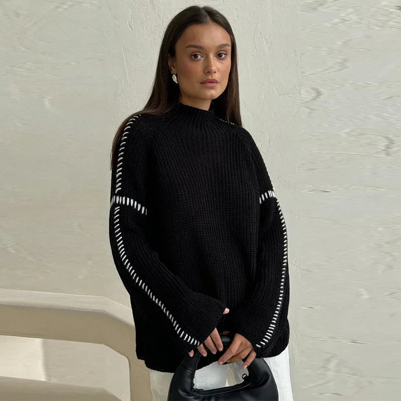 Amelia Knitted Sweater | Sweater With Contrasting Stitching