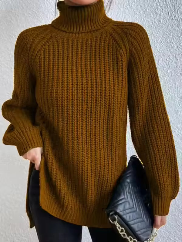 Dames trui – Oversized pasvorm – Grove knit – Col – Raglanmouwen – Splitzoom