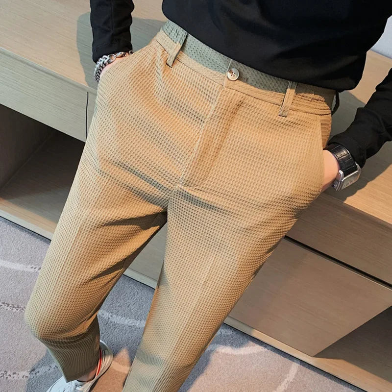 Elegante Geruite Herenbroek van Ademend Materiaal met Rechte Snit voor heren