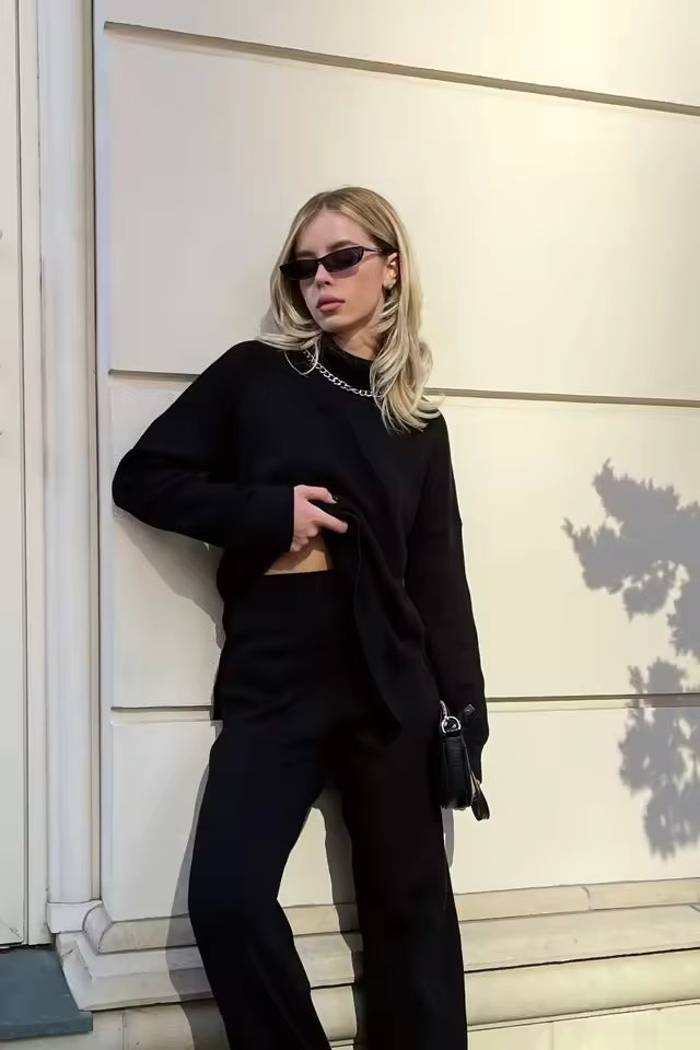 Dames trui – Turtleneck – Relaxed fit – Fijngebreid – Zijsplitten – Lange mouwen