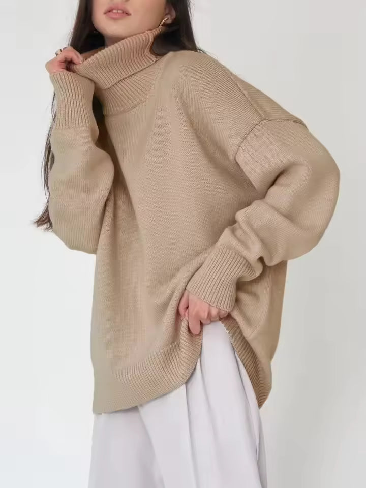 Dames Turtleneck Trui – Oversized Pasvorm – Ribgebreid – Lange Mouwen Comfortabel