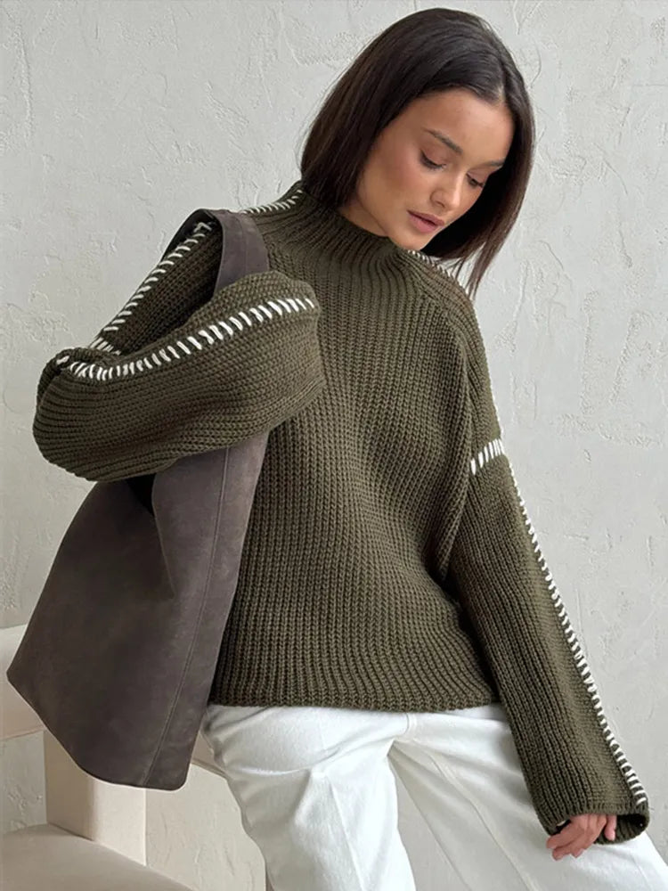 Amelia Knitted Sweater | Sweater With Contrasting Stitching