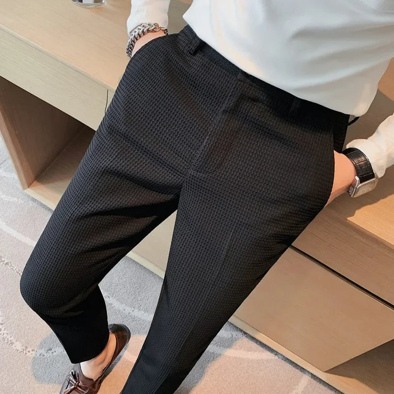 Elegante Geruite Herenbroek van Ademend Materiaal met Rechte Snit voor heren