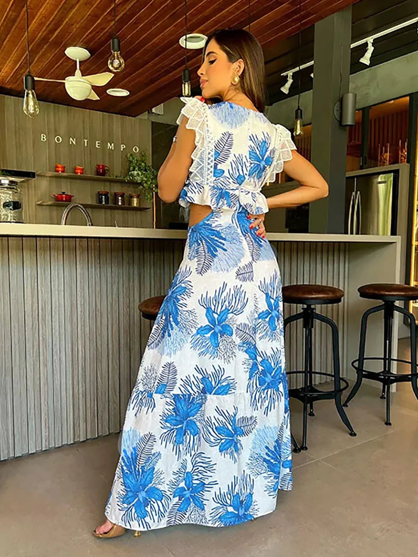 Dames Mouwloze Lace Maxi Jurk