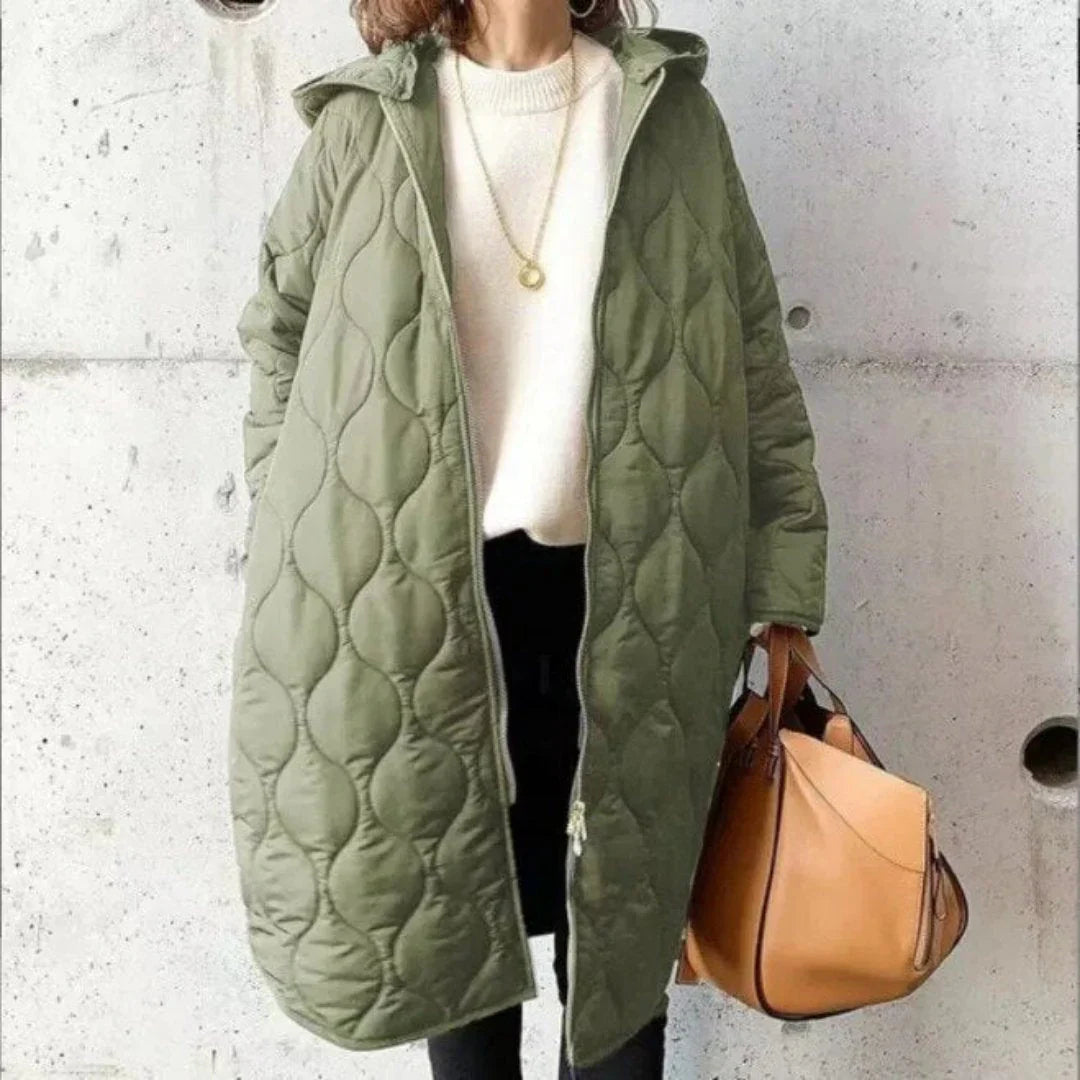 Dames Gewatteerde Jas – Oversized Pasvorm – Lange Lengte – Met Capuchon en Rits
