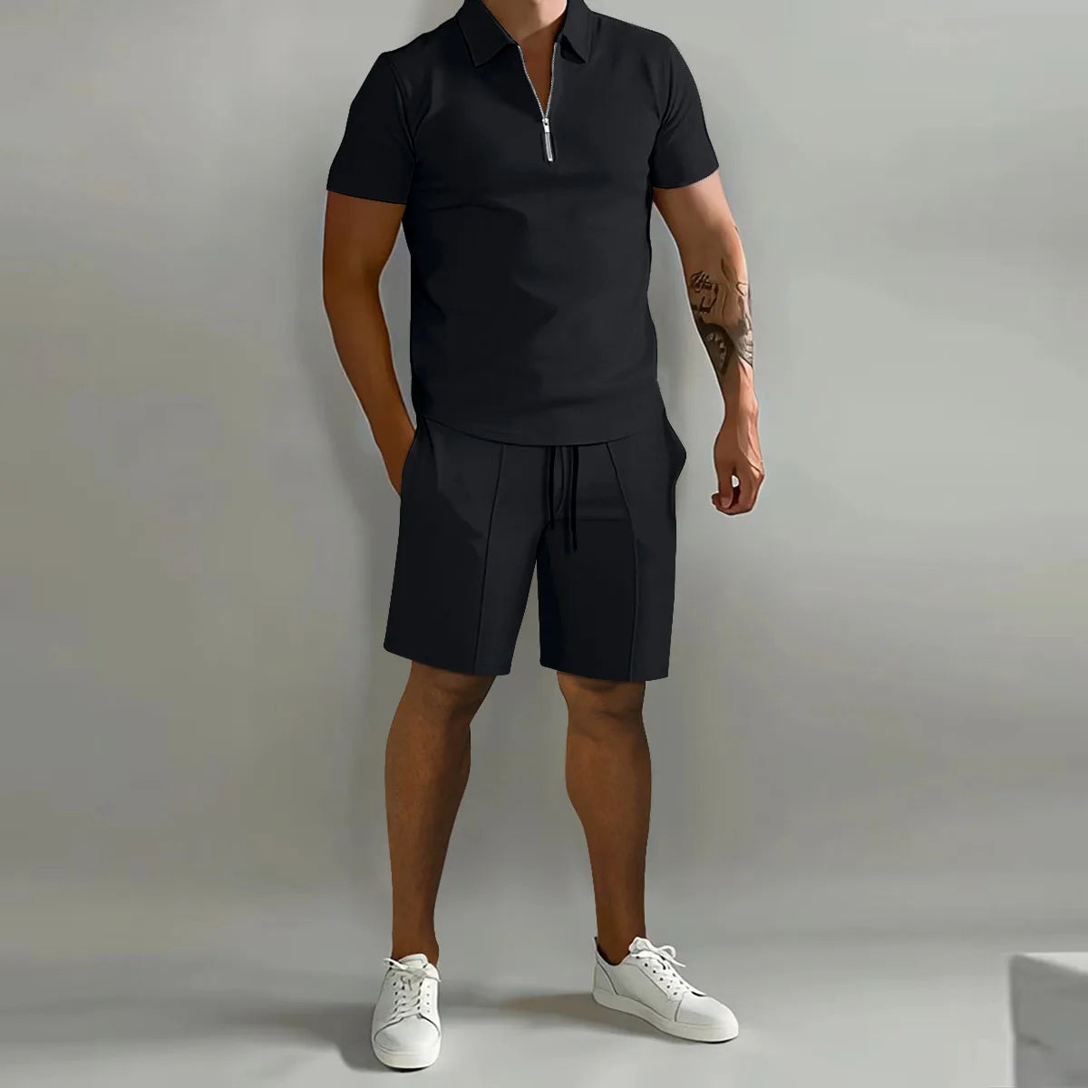 Polo Shirt in Effen Kleur met Gestreepte Broek voor heren
