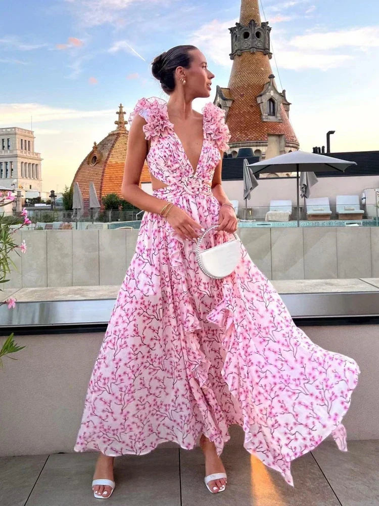Stijlvolle Backless Ruffles Maxi Jurk