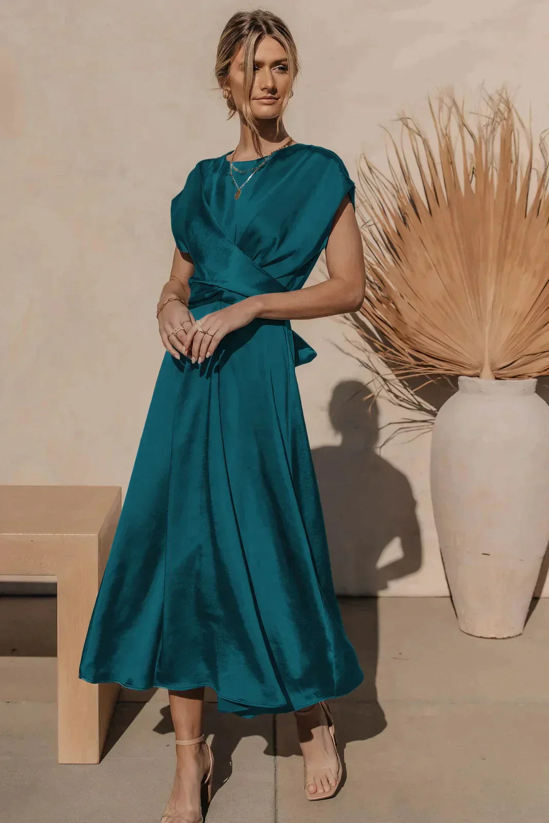 Elegante Satijnen Midi Feestjurk voor Dames