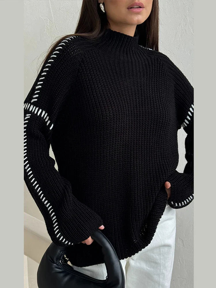 Amelia Knitted Sweater | Sweater With Contrasting Stitching