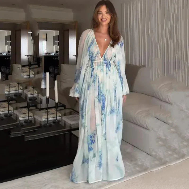 Elegante Dames Ocean Maxi Jurk