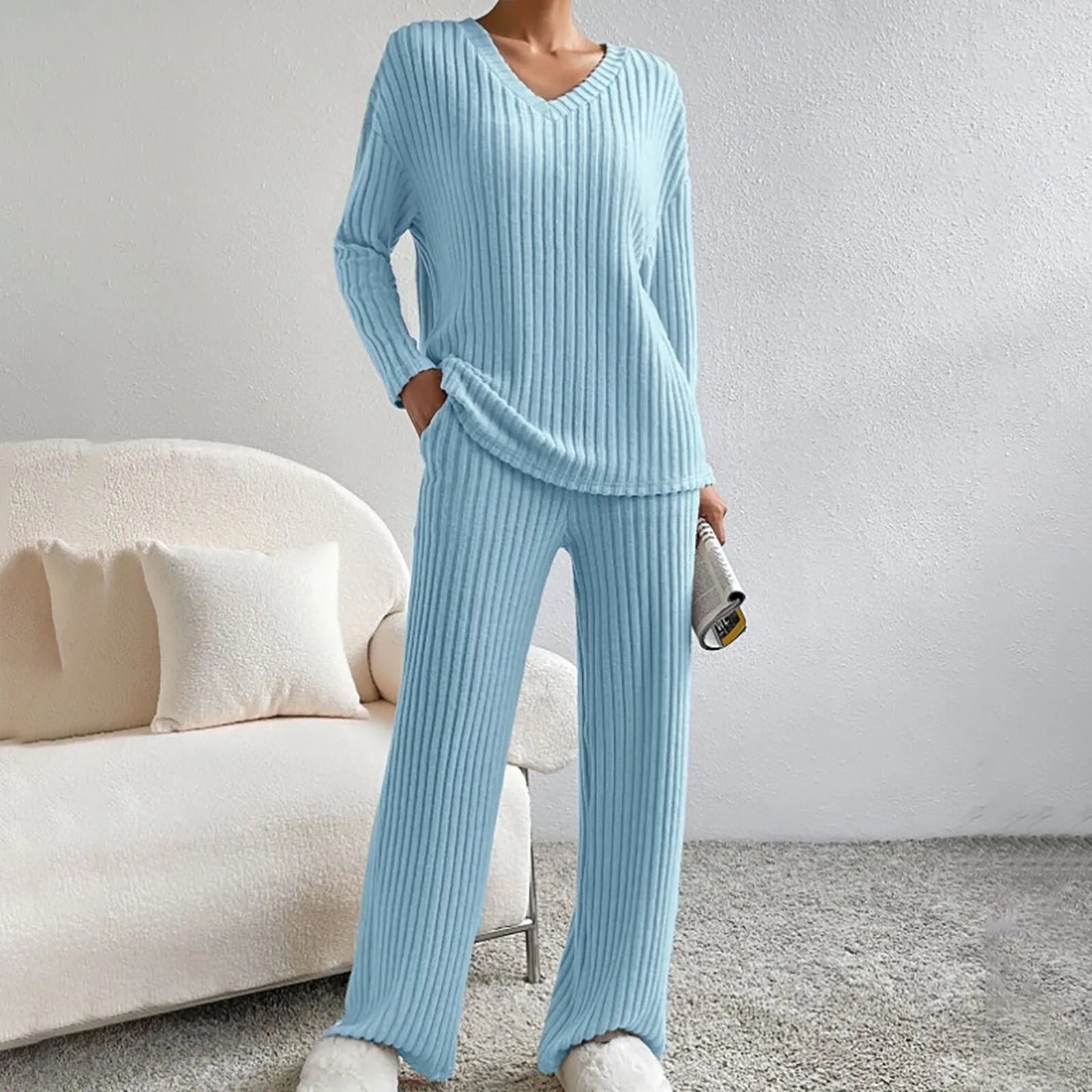 Tweedelige Geribbelde Lounge Set