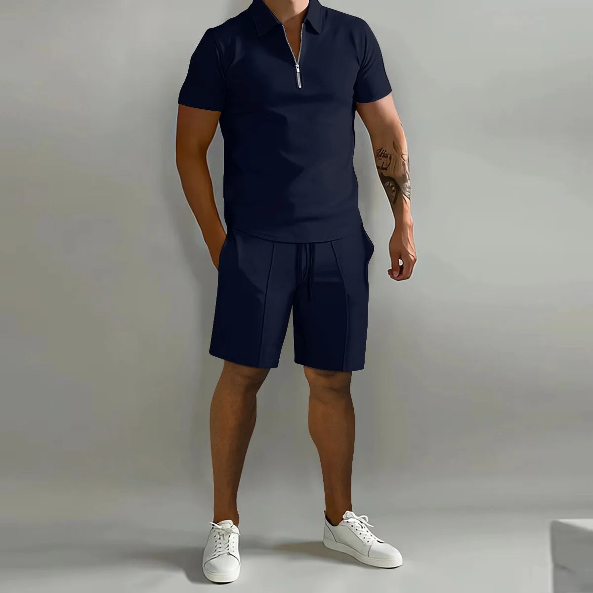 Polo Shirt in Effen Kleur met Gestreepte Broek voor heren
