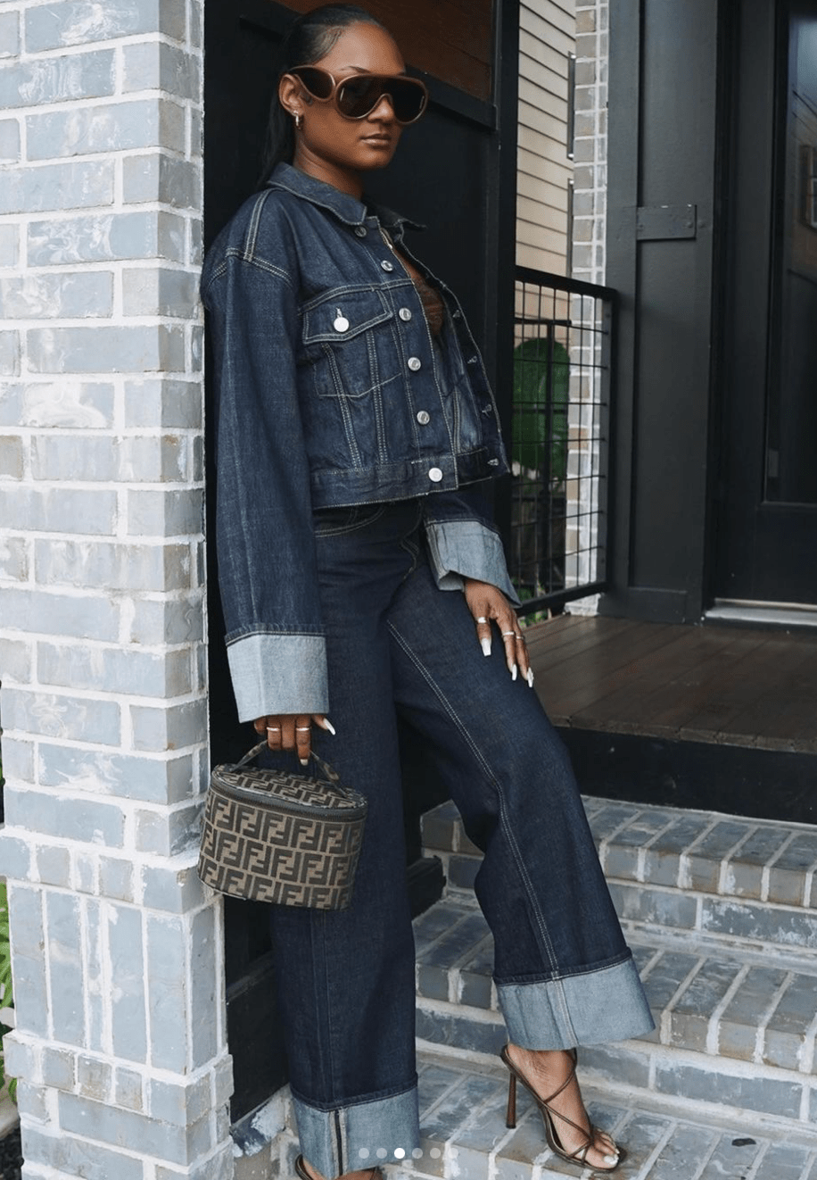 Denim Twee-Delen Ensemble met Lange Mouwen en Kraag