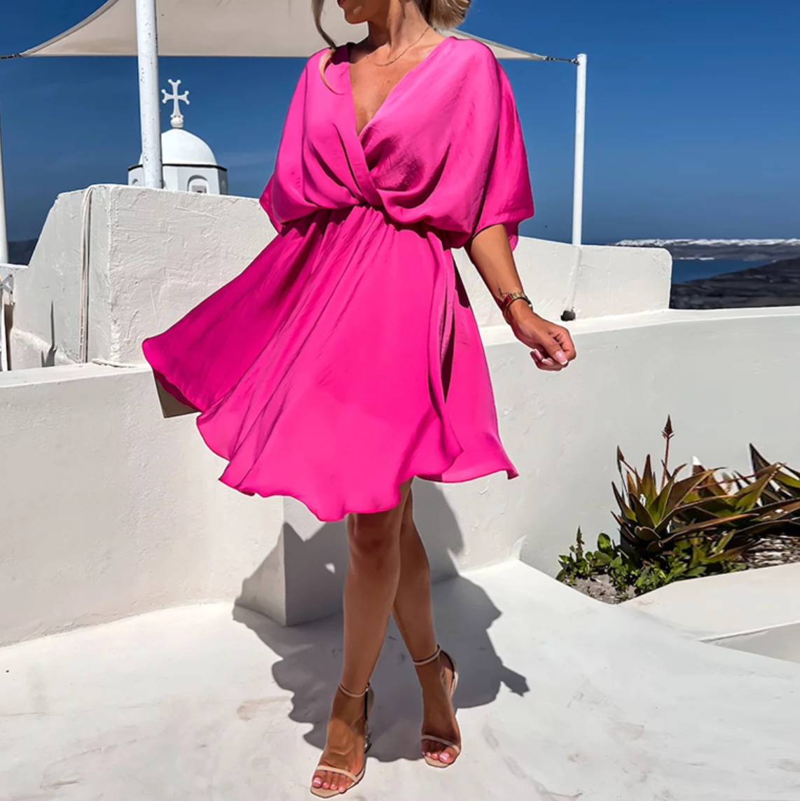 Elegante midi-jurk met rozenmotief voor dames