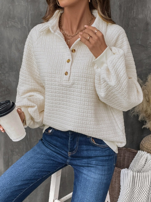 Dames sweatshirt – Oversized pasvorm – Grid breisel – Halve knoopsluiting – Casual stijl