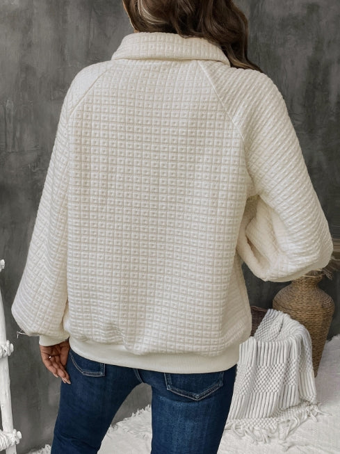 Dames sweatshirt – Oversized pasvorm – Grid breisel – Halve knoopsluiting – Casual stijl