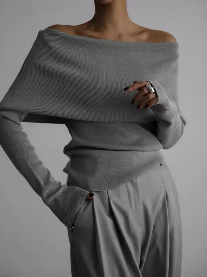 Dames Trui – Slim Fit – Off Shoulder Halslijn – Zacht Gebreid – Lange Mouwen