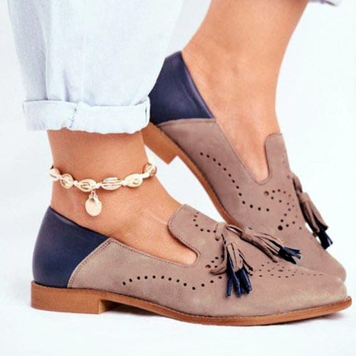 Stijlvolle Dames Leren Loafers – Comfortabele Slip-On Tassel Design