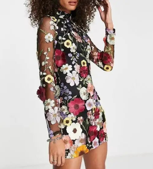 Elegante Jurk met 3D Bloemen – Textuur en Stijl in Eén