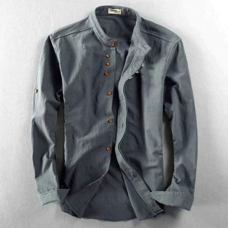 Stijlvolle Heren Slim Fit Shirt met Hoge Kraag en Lange Mouwen