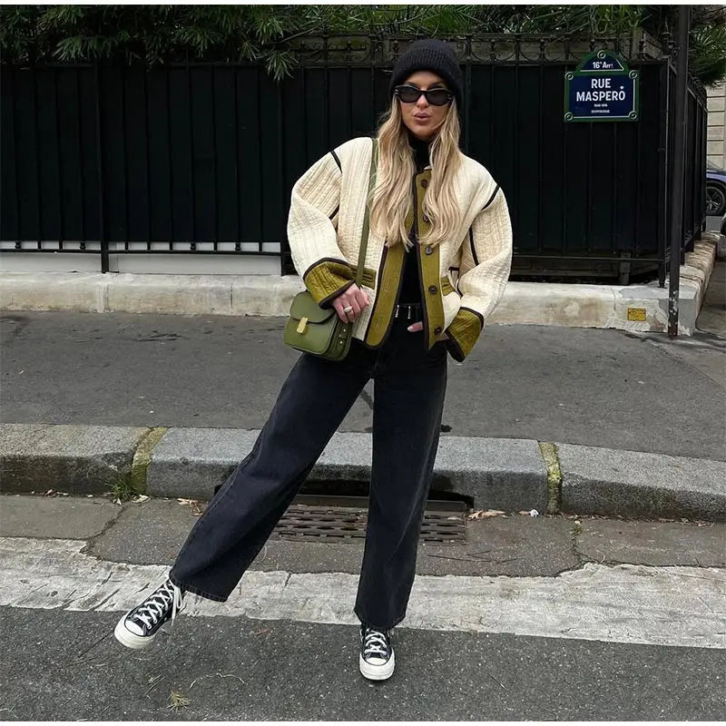 Noor Oversized Quilted Jacket | Patchwork Casual Jacket