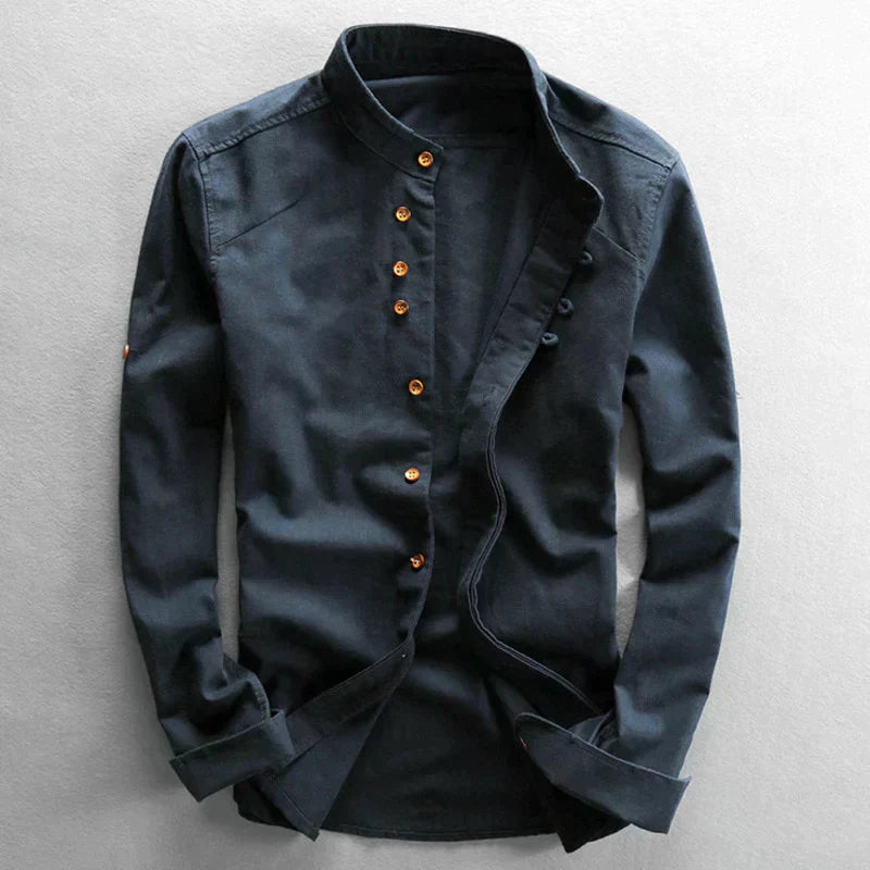 Stijlvolle Heren Slim Fit Shirt met Hoge Kraag en Lange Mouwen
