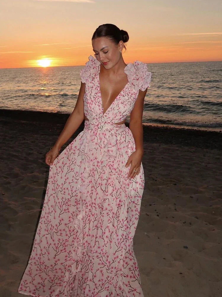 Stijlvolle Backless Ruffles Maxi Jurk